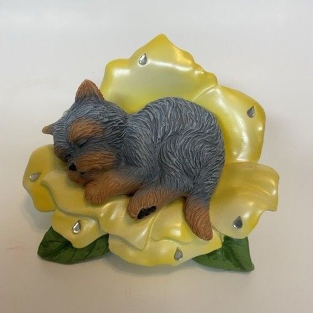 VTG Hamilton Collection Sleeping Yorkshire Terrier Figurine Fur Ever Loving Baby